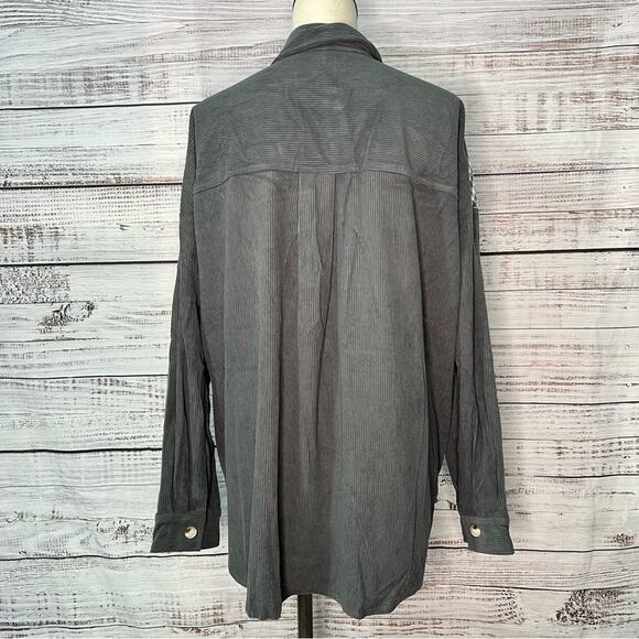 Plus Size 2X Corduroy Houndstooth Colorblock Shacket Jacket Gray and White - Picture 2 of 8